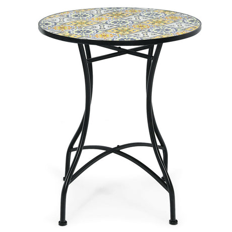 Costway | 28 Inch Mosaic Round Table with Exquisite Floral Pattern