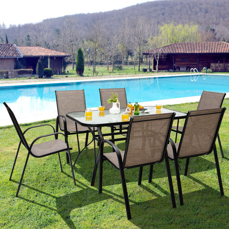 Costway | 55 x 35 Inch Patio Dining Rectangle Tempered Glass Table with Umbrella Hole