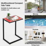 Costway | C-shaped Waterproof Outdoor Side End Table with Ceramic Top