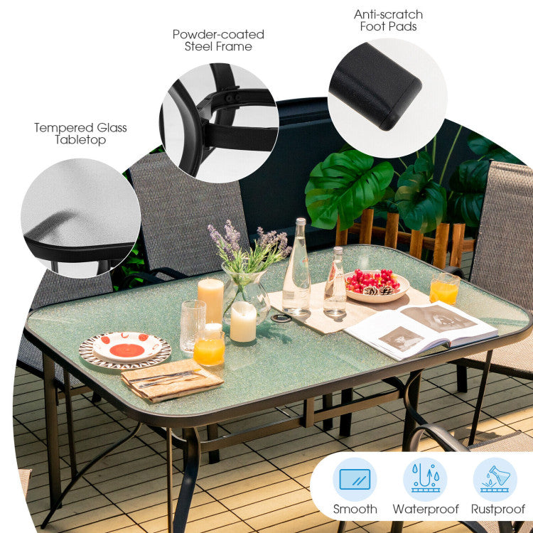 Costway | 55 x 35 Inch Patio Dining Rectangle Tempered Glass Table with Umbrella Hole