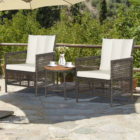 Costway | 3 Pieces Patio Rattan Furniture Set with Cushioned Sofas and Wood Table Top