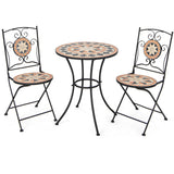 Costway | 3 Pieces Patio Bistro Set with 1 Round Mosaic Table and 2 Folding Chairs
