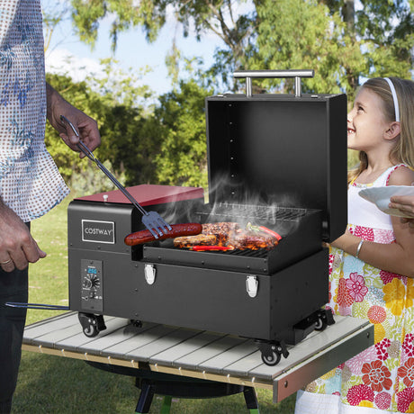 Costway | Movable Pellet Grill and Smoker with Temperature Probe