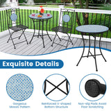 Costway | 3 Pieces Patio Bistro Set Outdoor Furniture Mosaic Table Chairs