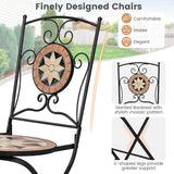 Costway | 3 Pieces Patio Bistro Set with 1 Round Mosaic Table and 2 Folding Chairs