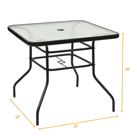 Costway | 32 Inch Patio Tempered Glass Steel Frame Round Table with Convenient Umbrella Hole