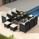 Costway | 11 Piece Patio Dining Set Wicker Chairs and Tempered Glass Table with Waterproof Cushions