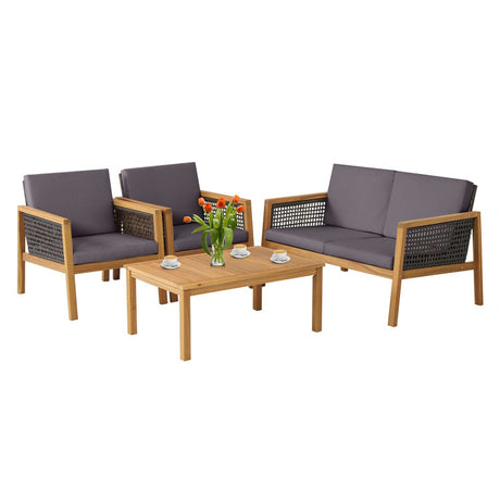 Costway | 4 Pieces Patio Rattan Furniture Set with Removable Cushions