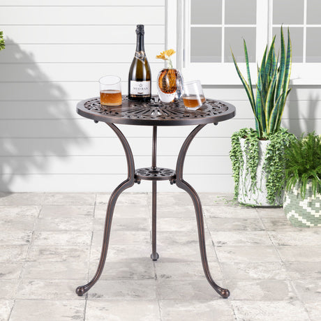 Costway | 24 Inch Round Cast Aluminum Table Patio Dining Bistro Table with 2 Inch Umbrella Hole