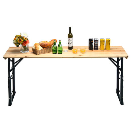 Costway | 66.5 Inch Outdoor Wood Folding Picnic Table with Adjustable Heights
