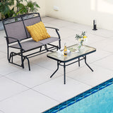 Costway | Outdoor Gliding Loveseat Chair with Tempered Glass Coffee Table
