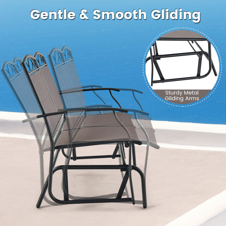 Costway | Outdoor Gliding Loveseat Chair with Tempered Glass Coffee Table