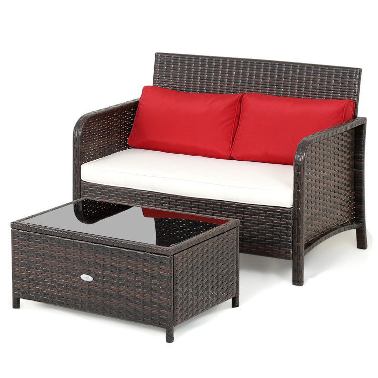 Costway | 2 Pieces Wicker Loveseat Set with Coffee Table