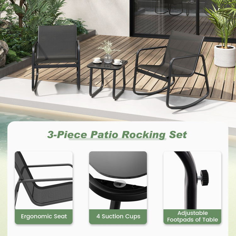 Costway | 2 Rocking Bistro Chairs and Glass-Top Table for Porch Yard Balcony