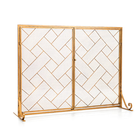Costway | 3-Panel Folding Wrought Iron Fireplace Screen with Doors and 4 Pieces Tools Set