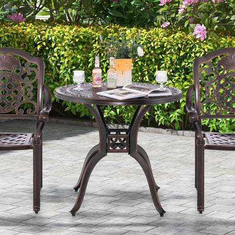 Costway | 31.5 Inch Cast Aluminum Table Patio Round Dining Table with Umbrella Hole