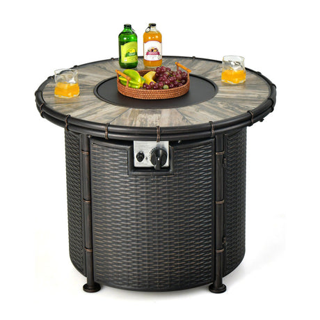 Costway | 32 Inch Patio Round 30000 BTU Propane Fire Pit Table with Fire Glasses and PVC Cover