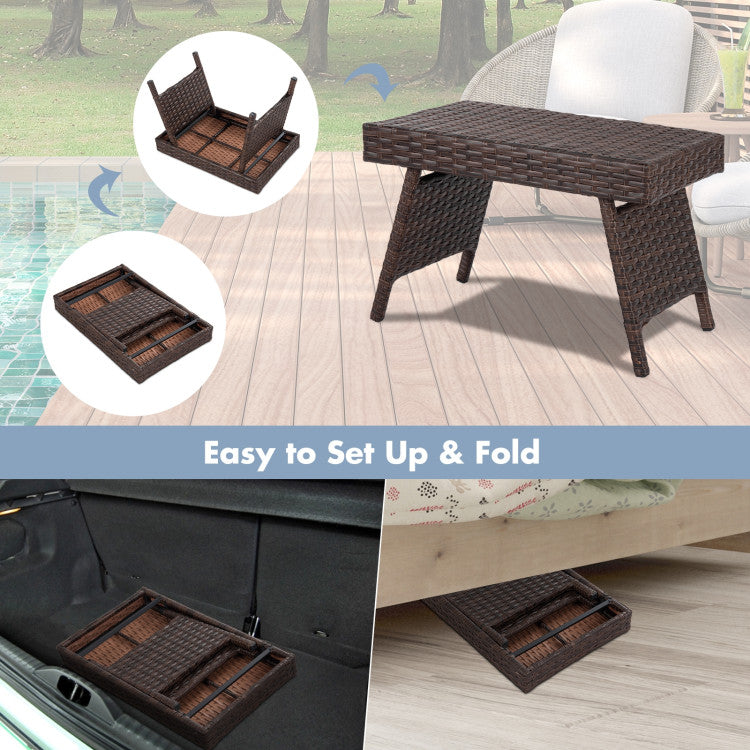 Costway | Folding PE Rattan Side Coffee Table Patio Garden Furniture
