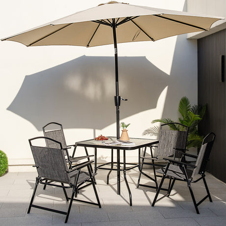 Costway | 34 Inch Outdoor Dining Table Square Tempered Glass Table with 1.5 Inch Umbrella Hole