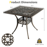 Costway | 35.4 Inch Aluminum Patio Square Dining Table with Umbrella Hole