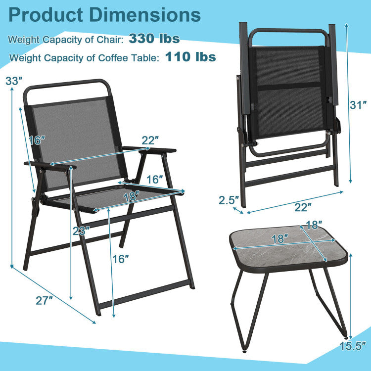 Costway | 3 Pieces Patio Folding Conversation Chairs and Table