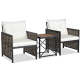 Costway | 3 Pieces Patio Rattan Furniture Set with Acacia Wood Tabletop