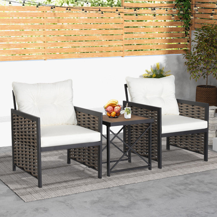 Costway | 3 Pieces Patio Rattan Furniture Set with Acacia Wood Tabletop