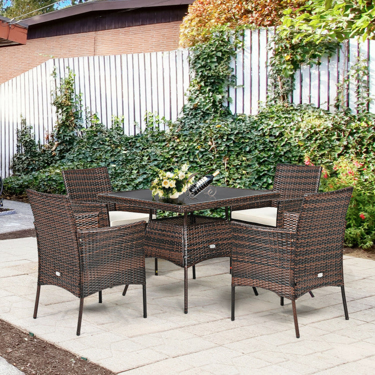 Costway | 5 Pieces Wicker Patio Dining Set with 4 Armrest Chairs