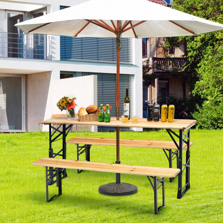 Costway | 66.5 Inch Outdoor Wood Folding Picnic Table with Adjustable Heights