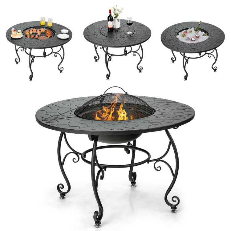 Costway | 35.5 Feet Patio Steel Fire Pit Dining Table With Cooking BBQ Grate
