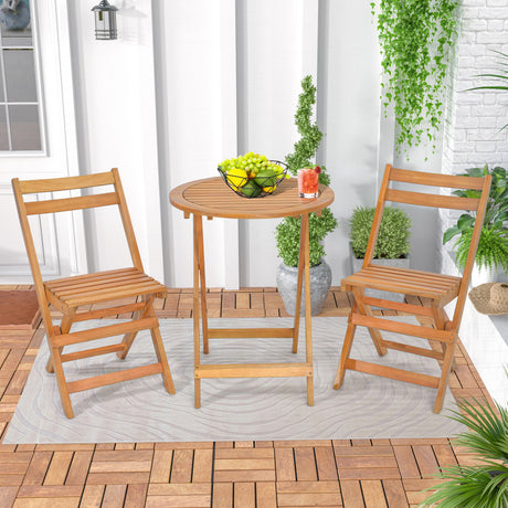 Costway | 3 Pieces Folding Patio Bistro Set with Slatted Tabletop