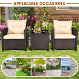 Costway | 3 Pieces Patio Rattan Furniture Set with Washable Cushions and Tempered Glass Tabletop