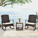 Costway | 3 Piece Patio Rocking Set Wicker Rocking Chairs with 2-Tier Coffee Table