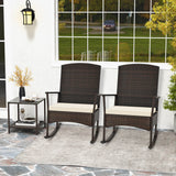 Costway | 3 Piece Patio Rocking Set Wicker Rocking Chairs with 2-Tier Coffee Table