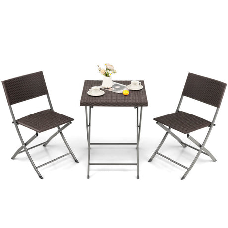 Costway | 3 Pieces Patio Bistro Set with Folding Wicker Chairs and Table