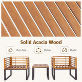 Costway | 3 Pieces Patio Acacia Wood Conversation Set with Cushioned Armchairs