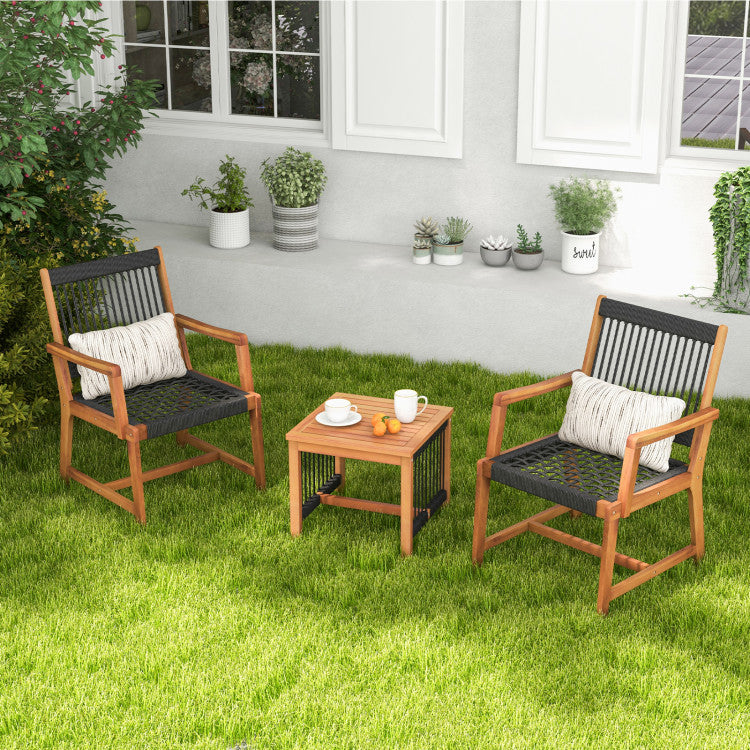 Costway | 3 Pieces Acacia Wood Patio Furniture Set with Armchairs Coffee Table