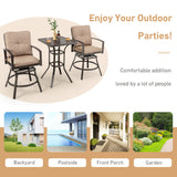 Costway | 3 Pieces Patio Swivel Bar Table Set with Removable Cushions and Rustproof Metal Frame