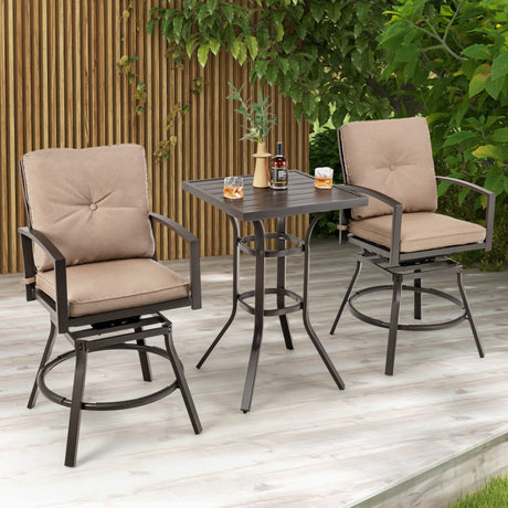 Costway | 3 Pieces Patio Swivel Bar Table Set with Removable Cushions and Rustproof Metal Frame