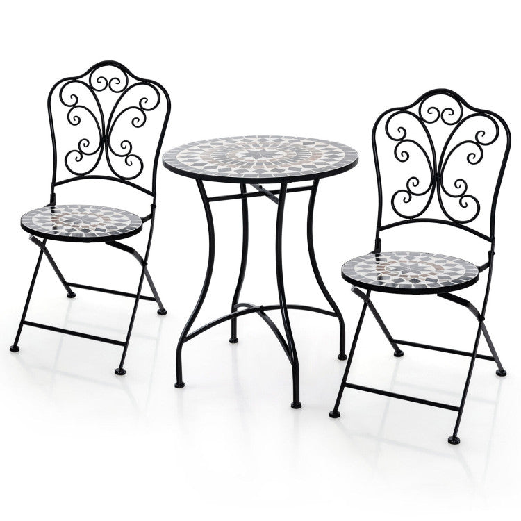 Costway | 3 Piece Patio Bistro Set with Round Table and 2 Folding Chairs