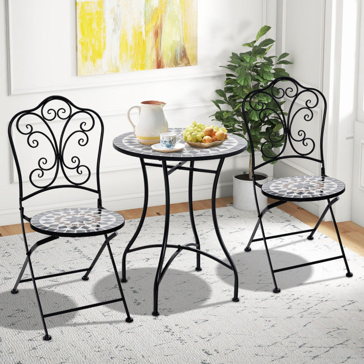 Costway | 3 Piece Patio Bistro Set with Round Table and 2 Folding Chairs