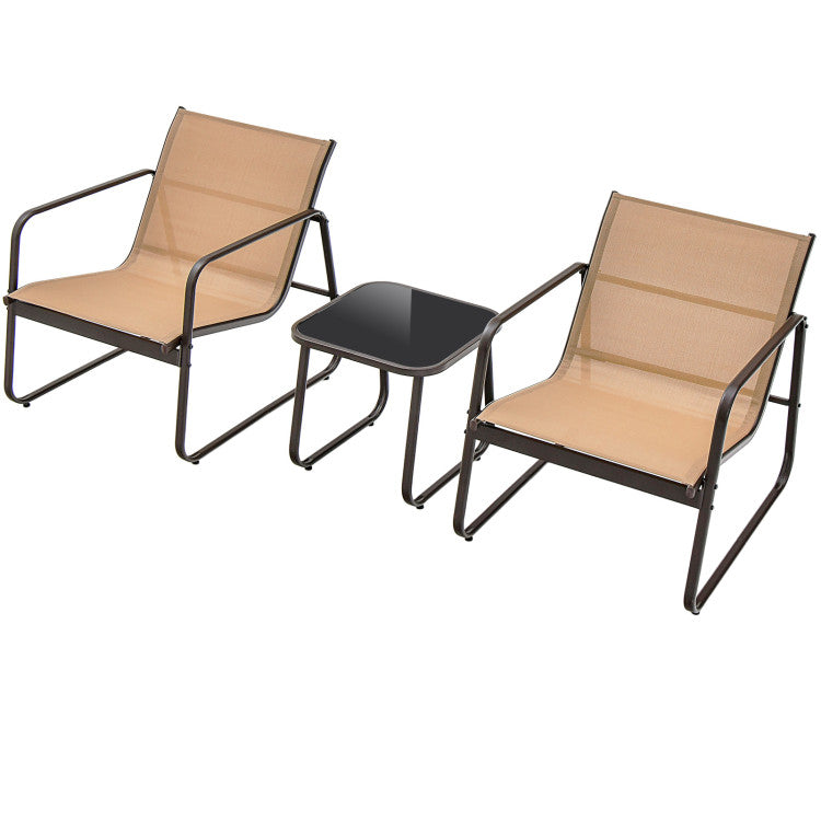 Costway | 3 Pieces Patio Conversation Set with Breathable Fabric and Tabletop