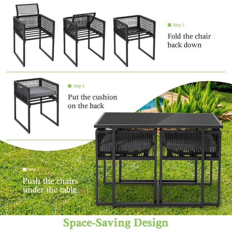 Costway | 3 Pieces Outdoor Dining Set with Folding Backrest and Seat Cushions