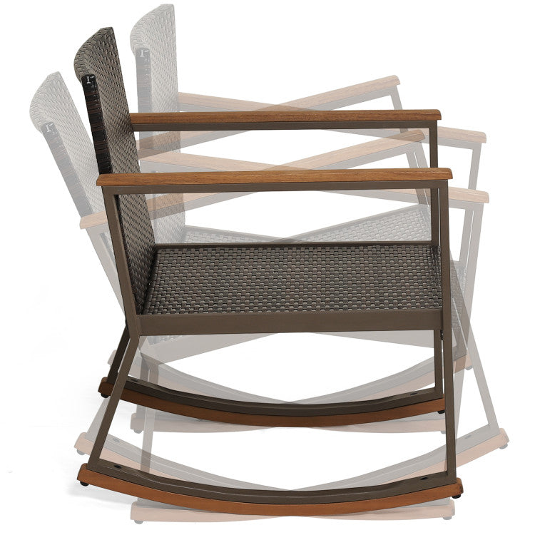Costway | 3 Pieces Rattan Rocking Bistro Set with Coffee Table and Cushions