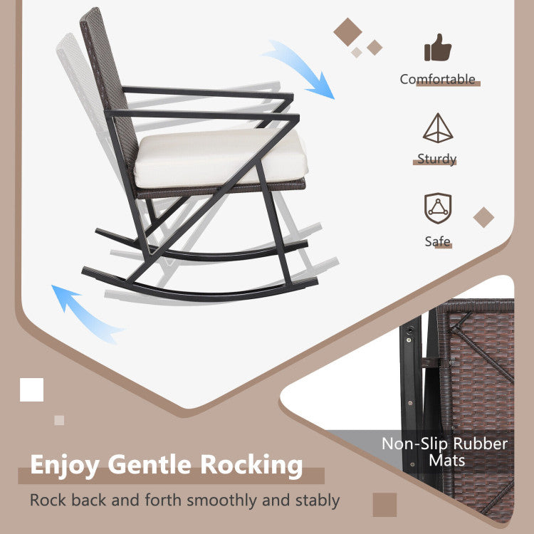 Costway | 3 Piece Patio Wicker Rocking Chairs Set with Heavy-Duty Metal Frame