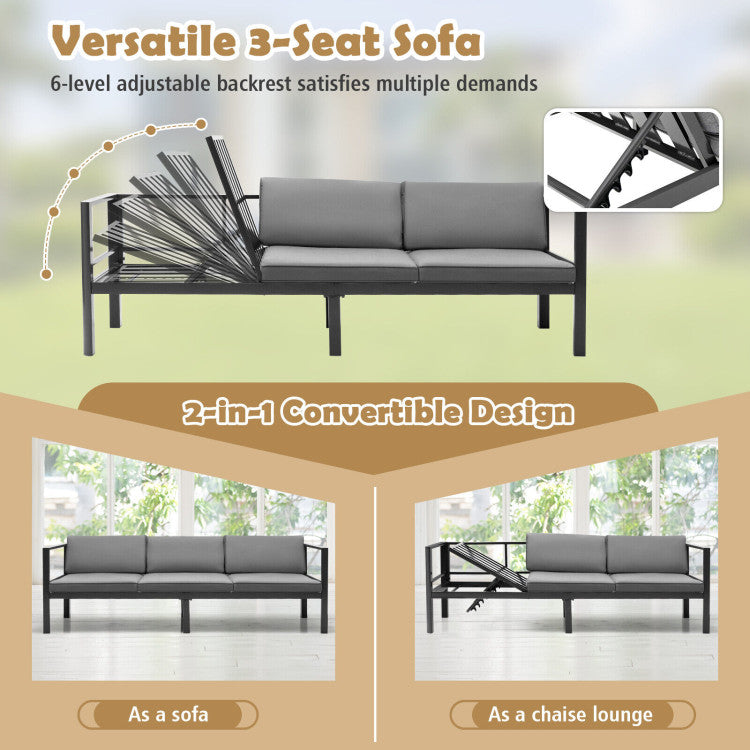 Costway | 3 Pieces Aluminum Patio Furniture Set with 6-Level Adjustable Backrest