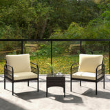 Costway | 3 Pieces Patio Wicker Conversation Set with Cushions and Tempered Glass Coffee Table