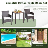Costway | 3 Pieces Patio Wicker Furniture Set wih Acacia Wood Table Top and Chair Cushions