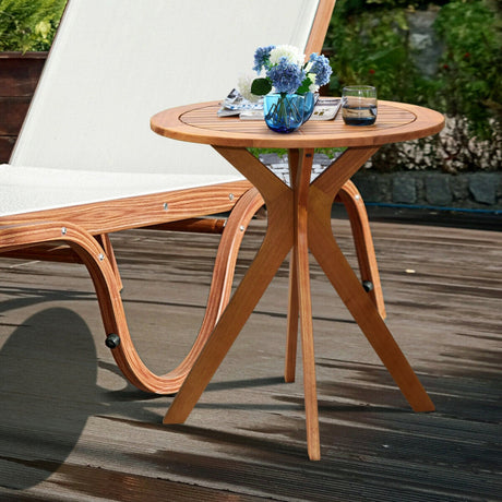 Costway | 27 Inch Outdoor Round Solid Wood Coffee Side Bistro Table