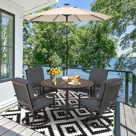 Costway | 49 Inch Round Patio Dining Table Metal Slatted Table with Umbrella Hole